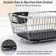 Plantex Stainless Steel Dish Rack with Drainer Tray/Utensil Drying Rack for Kitchen/Bartan Basket with Drain Tray/Rust-Resistant Vessel Drainer Basket Stand – Chrome Finish (54 x 40 x 24 cm)