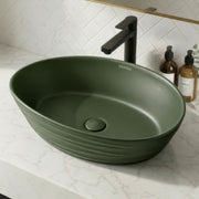 Plantex Designer Ceramic Basin/Table Top Wash Basin for Bathroom/Countertop Vessel Sink Basin for Home/Office/Restaurant (Green, 22 x 14 x 7 Inch)