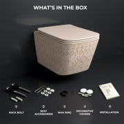 Plantex Ceramic Commode/Rimless Western Toilet/Wall Hung Commode with Soft Closing Toilet Seat Cover- P Trap - (LAS03, Khakhi)
