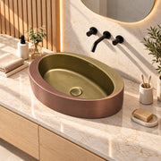 Plantex Ceramic Washbasin/Basin for Bathroom/Oval Tabletop Wash Basin/Countertop Vessel Sink for Home, Office  (Brass & Copper Antique - 24 x 15 x 6 Inch)
