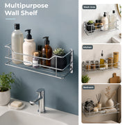Plantex Wall Mounted Shelf for Bathroom/Stainless Steel Kitchen Shelf with Railings/Perfume Rack/Bathroom Accessories Holder (14 inch, Chrome)