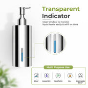 Plantex Liquid Soap Dispenser for Bathroom/Stainless Steel Shampoo Dispenser/Round Hand wash Dispenser/Bathroom Accessories - Pack of 1 (Chrome)
