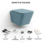 Plantex Imported Ceramic Commode/ Western Toilet/ Wall Hanging Commode for Bathroom with Soft Closing Toilet Seat Cover- P Trap (Harmony Blue)