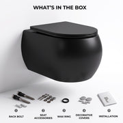 Plantex Imported Ceramic Wall Hung Commode/Rimless Washdown Western Toilet/P Trap Western Commode with Soft Close Toilet Seat (Matt Black)