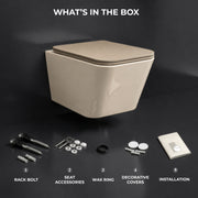 Plantex Imported Italica Ceramic Wall Hung Commode Toilet/Rimless Western Toilet/Washdown Commode with Soft Closing Toilet Seat - P Trap (Square - Matt Khaki)