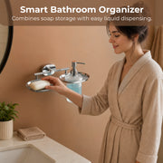 Plantex J4 Stainless Steel Soap Dish with Liquid Dispenser/Soap Stand for Bathroom Wall Mount/Shampoo Dispenser/Bathroom Accessories (Chrome Finish) Onix