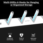 Plantex Wall Hooks for Hanging Cloth/Stainless Steel Towel Hangers/Bathroom Robe Hooks/Door Hangers/Square Wall Hook/Hook Rail for Hanging Keys - 6 Hooks (Pack of 1, Chrome)