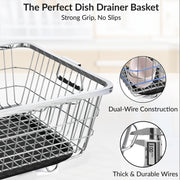 Plantex Stainless Steel Dish Rack with Drainer Tray/Utensil Drying Rack for Kitchen/Bartan Basket with Drain Tray/Rust-Resistant Vessel Drainer Basket Stand – Chrome Finish (54 x 40 x 24 cm)