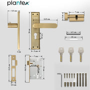 Plantex Door Lock Set - Main Door Lock Plate Handle Set/Mortise Lock with 3 Keys/Lock Body and Cylinder - Pack of 1 (OHMH-81, Brass Antique)