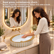 Plantex Ceramic Washbasin/Designer Basin for Bathroom/Oval Tabletop Basin/Countertop Vessel Sink for Home/Office/Restaurant (Gold & White - 24 x 14 x 10 Inch)