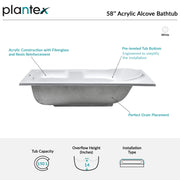 Plantex Bathtub For Bathroom/Bath tub for Adults/Deep Soaker Bathtub with Overflow and Waste Coupling Accessories (White - 1670 mm)