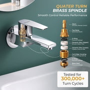 Plantex Long Body Bib Tap for Bathroom with Water Saving Aerator/Taps for Bathroom/Wall Mount Wash Basin Tap with Teflon Tape and Wall Flange (Celesiya-1242-Chrome)