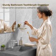 Plantex 304 Grade Stainless Steel Toothbrush Holder/Stand/ABS Toothpaste Stand/Tumbler Holder for Bathroom - Decan (Brass Antique)