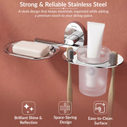 Plantex 304 Grade Stainless Steel 2 in1 Soap Holder with Tumbler Holder/Bathroom Accessories - Olive (Chrome)