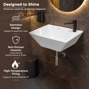 Plantex Platinum Ceramic Wall Mounted Basin/Corner Basin/Wash Basin for Bathroom/Wall Hung Washbasin/Sink for Restaurant, Hotel/10 Years Glaze Warranty by Plantex (Candy -15 x 11 x 5 Inch)