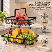 Plantex High Grade Fruit Basket for Dining Table/2- Tier Vegetable Basket Stand for Kitchen/Modern Fruit Storage Bowl for fruits and Vegetables/Kitchen Counter & Dining Table (Black)