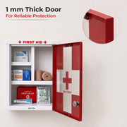 Plantex Metal Emergency First Aid Box for Home/Medical Boxes for Medicine Storage with Multi Compartments for School, Office - with Lock (Red & White) Big Size, Wall Mount