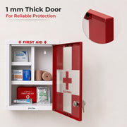 Plantex Metal Emergency First Aid Box for Home/Medical Boxes for Medicine Storage with Multi Compartments for School, Office - with Lock (Red & White) Big Size, Wall Mount
