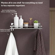 Plantex Bathroom Rack Steel/Bathroom Accessories Set Stainless Steel/Bathroom Organizer with Hooks and Railings for Kitchen/Multipurpose Bathroom Stand(16x5 inch, Chrome)