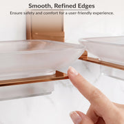 Plantex 304 Grade Stainless Steel Frosted Glass Double Soap Holder/Soap Stand/Dual Soap Dish for Bathroom/Bathroom Accessories - Pack of 1 (Crystal, PVD Rose Gold)
