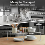 Plantex Stainless Steel Multipurpose Expandable Dish Rack/Expandable Storage Shelves for Kitchen Cabinets/Plate Stand/Utensil Rack(Chrome-Silver)