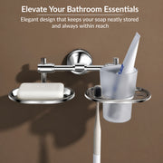 Plantex 304 Grade Stainless Steel Soap Dish with Tumbler Holder/2in1 Soap Dish with Toothbrush Holder/Soap Stand/Case/Bathroom Accessories - Pack of 1 (Niko, Chrome)