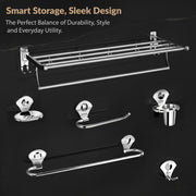 Plantex Stainless Steel 6pcs Bathroom Organizer Set/Bathroom Accessories/Towel Rack/Towel Rod/Soap Holder/Tumbler Holder/Robe Hook(Chrome,Set of 6)
