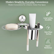 Plantex Stainless Steel Soap Dish with Tumbler Holder/Soap Dish with Toothpaste Holder/Soap Holder for Bathroom/Bathroom Accessories (Chrome)