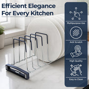 Plantex Sturdy Stainless Steel Plate Organizer for Kitchen/10 Plate Stand for Plateform/Rubber Gripped Thali Rack(Slot-10, Pack of 1, Size-10 Inches)