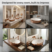 Plantex Designer Ceramic Basin/Table Top Wash Basin for Bathroom/Countertop Vessel Sink Basin for Home/Office/Restaurant (White & Rose Gold, 22 x 14 x 7 Inch)