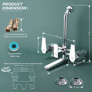 Plantex Wall Mixer for Bathroom 2 In 1 with L-Bend Provision for Overhead Shower/Mixer Tap for Bathroom with Water Saving Nozzle Tap- (Celesiya-1249)