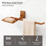 Plantex 304 Grade Stainless Steel Soap Dish with Napkin Ring/Soap Stand/Soap Holder/Napkin Holder/Towel Hanger for Bathroom/Bathroom Accessories - Pack of 1 (Crystal, PVD Rose Gold)