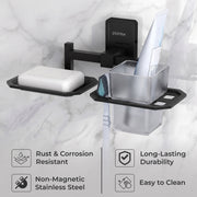 Plantex 304 Stainless Steel Soap and Brush Holder Stand for Bathroom and Wash Basin/Bathroom Accessories Darcy (Black)
