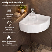 Plantex White Ceramic Corner Washbasin/Wall Mount Basin for Bathroom/Wall Hung Wash Basin/Small Corner Sink/10 Years Glaze Warranty by Plantex (Cornia - 16 x 16 x 10 Inch)