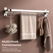 Plantex Anti Rust 304 Grade Stainless Steel Folding Single Towel Rod with Hooks/Towel Holder for Bathroom/Towel Bar/Hanger/Bathroom Accessories - Pack of 2 (24 Inch-Chrome)