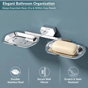 Plantex 304 Grade Stainless Steel Double Soap Dish for Bathroom/Soap Case/Soap Stand/Soap Holder/Bathroom Accessories - Pack of 1 (Delta - Chrome)