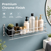 Plantex Stainless Steel Bathroom Shelf/Shelf for Bathroom Organizer/Wall Shelf for Bathroom with Railings/Kitchen Storage Shelves-(18 inch, Chrome)