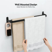 Plantex Aluminium Dual Towel Rod/Towel Hanger/Cloth Hanger for Bathroom with Hooks/Bathroom Accessories (Black) 24 Inch