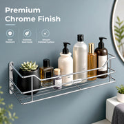 Plantex Bathroom Shelf for Wall Steel/Wall Mounted Shelf for Kitchen with Railings/Washroom Organizer (16 inch, Chrome)