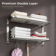 Plantex Double Towel Rack for Bathroom/24 Inch Dual Towel Holder/Towel Bar/Towel Henger/Bathroom Accessories - Pack of 1 (Chrome)
