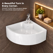 Plantex White Ceramic Corner Washbasin/Wall Mount Basin for Bathroom/Wall Hung Wash Basin/Small Corner Sink/10 Years Glaze Warranty by Plantex (Cornia - 16 x 16 x 10 Inch)