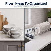 Plantex Hevy-Duty Stainless Steel Plate Stand For Kitchen Cabinet/13 Platesorganizer Fort Kitchen/Rubber Gripped Saucer Dish Rack(Size-4 Inches, Slot-13, Pack Of 1), 13X48X10 Cm