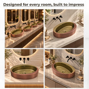 Plantex Ceramic Washbasin/Basin for Bathroom/Oval Tabletop Wash Basin/Countertop Vessel Sink for Home, Office  (Brass & Copper Antique - 24 x 15 x 6 Inch)