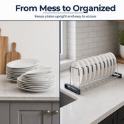 Plantex Plate Holder Stand for Kitchen/Stainless Steel Plate Organizer Rack/10-Slot Thali Stand for Kitchen Drawer/Tandem Box Accessories - (Size-8 inches, Slot- 10, Pack of 1)
