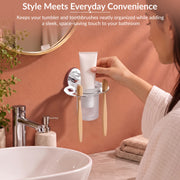 Plantex 304 Grade Stainless Steel Tumbler Holder Stand with Space for Toothbrush Holder/Bathroom Accessories - Olive (Chrome)