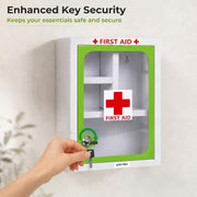 Plantex Metal Emergency First Aid Kit Box for Home/Medical Kit Box for Medicine Storage with Multi Compartments for School, Office - Lockable (Green & White) Big Size, Wall Mount