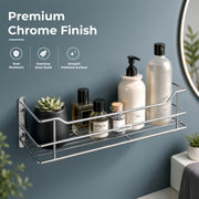 Plantex Wall Mounted Shelf for Bathroom/Stainless Steel Kitchen Shelf with Railings/Perfume Rack/Bathroom Accessories Holder (14 inch, Chrome)