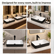 Plantex Ceramic Wash Basin for Bathroom/Tabletop Washbasin/Counter Top Black Washbasin/Vessel Sink (White & Black-25x14x5 Inch)