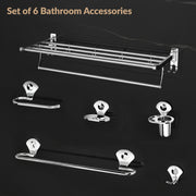 Plantex Stainless Steel 6pcs Bathroom Organizer Set/Bathroom Accessories/Towel Rack/Towel Rod/Soap Holder/Tumbler Holder/Robe Hook(Chrome,Set of 6)