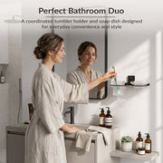 Plantex 304 Grade Stainless Steel Glass Soap Dish with Tumbler Holder/Soap Stand/Bathroom Accessories - Crystal (Black)